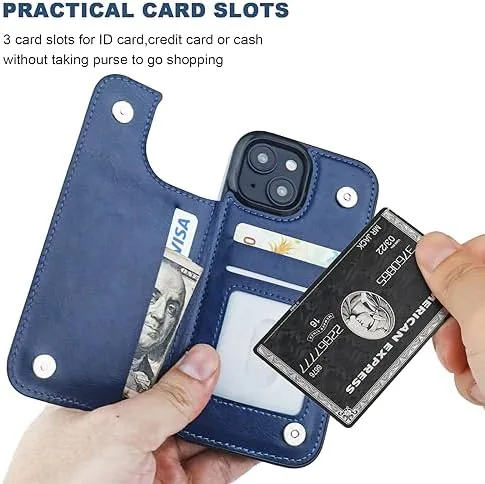 The ONETOP for iPhone 15 Wallet Case with Credit Card Holder,Blue in real use