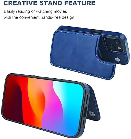 Another view of the ONETOP for iPhone 15 Wallet Case with Credit Card Holder,Blue