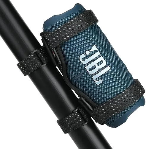 Portable speaker strap mount holding a <a href=