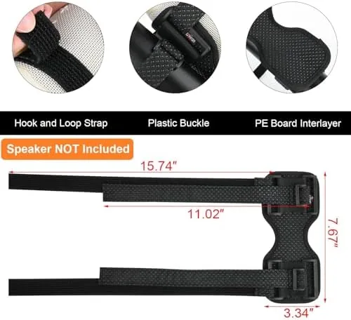 Close up of the adjustable strap and buckle on the speaker mount