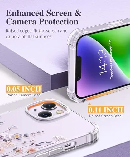 Another view of the GVIEWIN for iPhone 14 Case Floral, Screen Protector & Camera