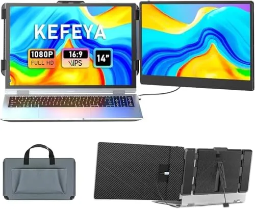 KEFEYA 14 inch laptop screen extender mounted on the side of a laptop