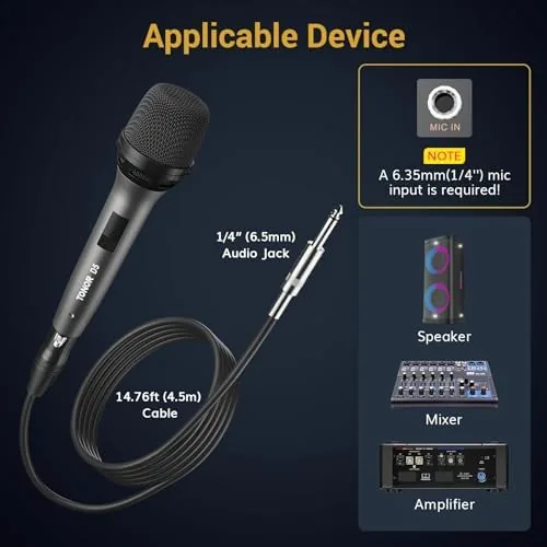 Another view of the TONOR Professional Vocal Microphone for Singing, Dynamic Wired Karaoke Mic