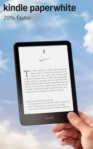 New Kindle Paperwhite 16GB in black showing a book page