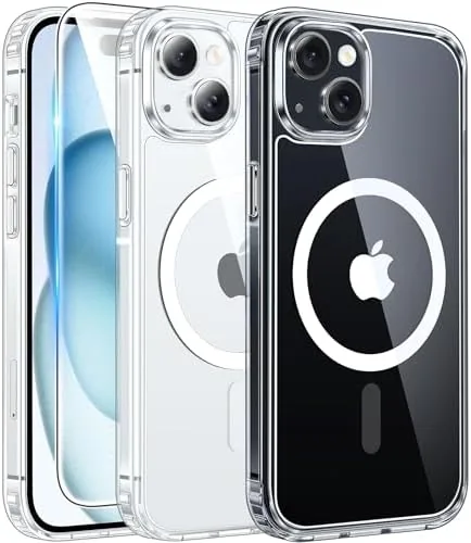 The FNTCASE clear MagSafe case on an iPhone showing the back panel and magnetic ring