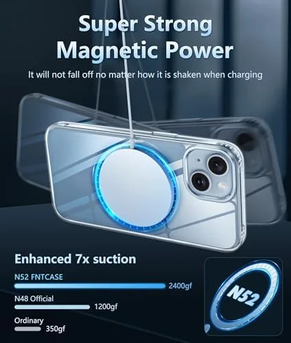 The phone in the case attached to a MagSafe charger showing the magnetic alignment