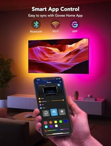 The Govee strip beside a single color strip and a camera based reactive kit