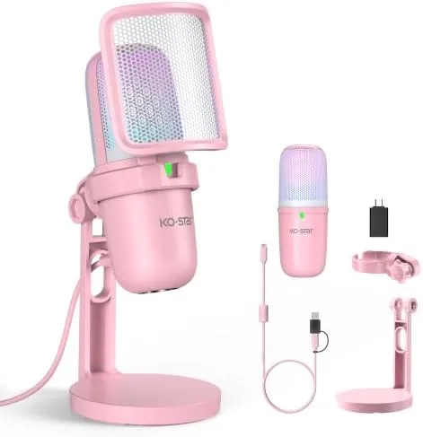 Overview of the RGB USB Microphone, Pink Gaming Mic for PC, PS5, Laptop