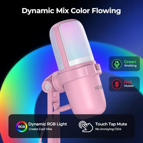 Close look at the RGB USB Microphone, Pink Gaming Mic for PC, PS5, Laptop build quality