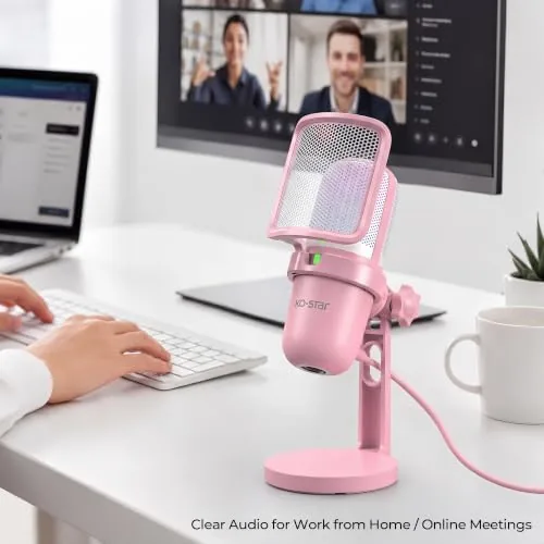 The RGB USB Microphone, Pink Gaming Mic for PC, PS5, Laptop in real use