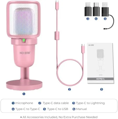 Another view of the RGB USB Microphone, Pink Gaming Mic for PC, PS5, Laptop