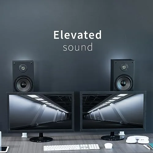 The VIVO Clamp-on Speaker Stand Desk Mount Set, 10 x 9 in real use