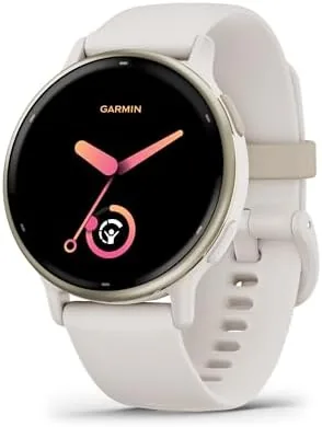 The Garmin vívoactive 5 in ivory worn on a wrist in bright daylight