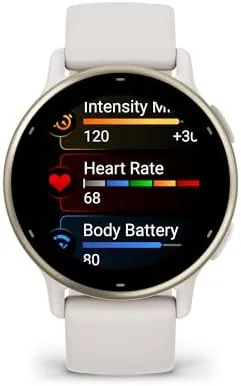 A close up of the AMOLED display showing the watch face and the aluminum bezel