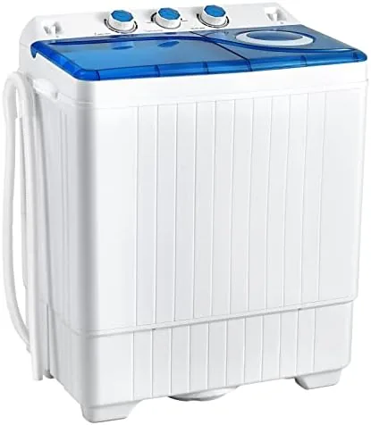 The COSTWAY twin tub portable washing machine set up in a small apartment bathroom