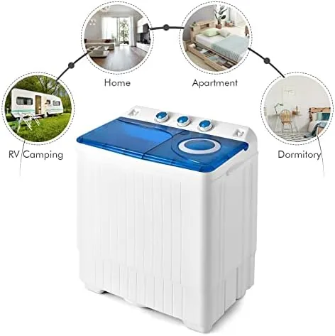 The COSTWAY twin tub washer beside a single tub portable washer and a full-size washer