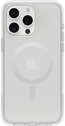 The clear Symmetry case fitted on an iPhone 15 Pro Max showing the titanium back through the transparent shell