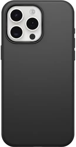 The black OtterBox Symmetry Series case on the iPhone 15 Pro Max