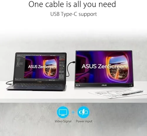 The ZenScreen next to a smaller 13 inch monitor and a larger 16 inch model