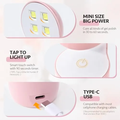 Detail shot of the GAOY Mini UV Light for Gel Nails, Small LED Nail features