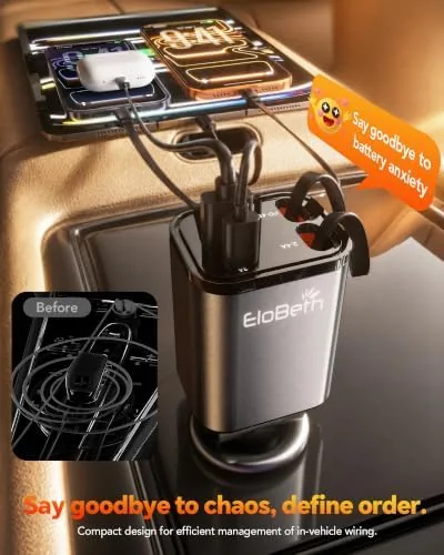 Another view of the 84W Retractable Car Charger,Car Phone Charger USB C Fast Charge