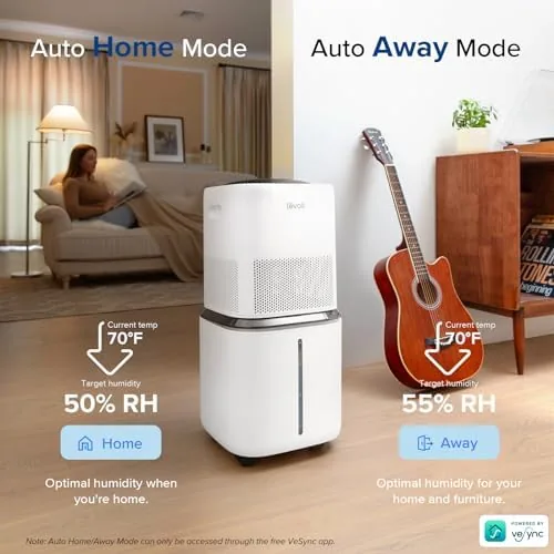 The humidifier running in a hallway with the humidity reading on the display