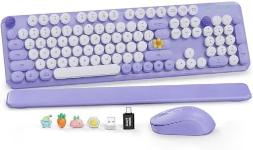 Wireless Keyboard and Mouse, Round Keycaps, Magnetic Wrist Rest, Purple | Full-Size Retro Typewriter-Style Review: Tested and Rated