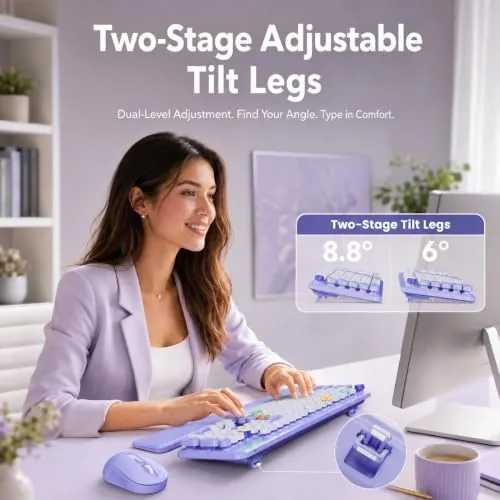The Wireless Keyboard and Mouse, Round Keycaps, Magnetic Wrist Rest, Purple in real use