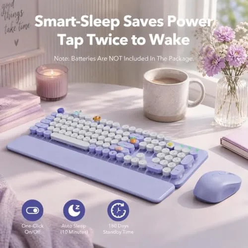 Another view of the Wireless Keyboard and Mouse, Round Keycaps, Magnetic Wrist Rest, Purple