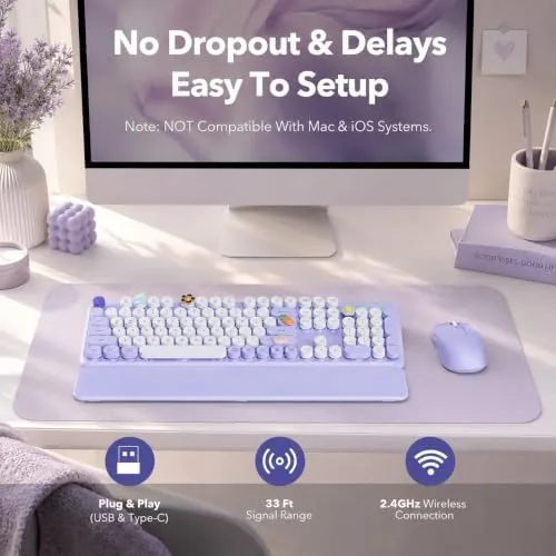 The Wireless Keyboard and Mouse, Round Keycaps, Magnetic Wrist Rest, Purple compared in context