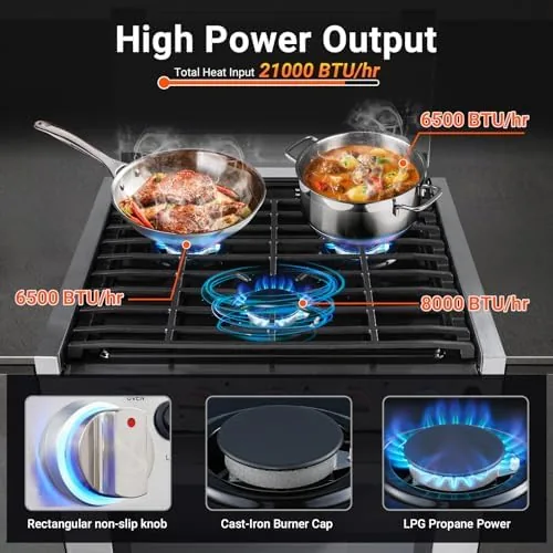 A cast iron skillet with scrambled eggs and bacon cooking on the front burner