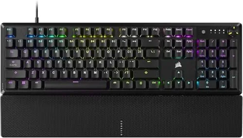 CORSAIR K70 CORE RGB keyboard on a desk with RGB lighting