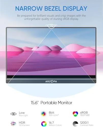 Detail shot of the ARZOPA Portable Monitor 15.6'' FHD 1080P - Ultra-Slim Portable Laptop features
