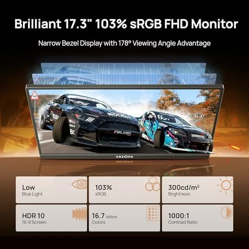 A game running on the portable monitor with vivid colors while the laptop handles chat