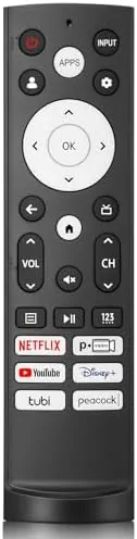 The replacement Hisense remote control resting on a coffee table beside a Hisense TV