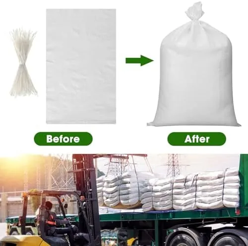 The 300 Pcs White Sand Bags with Ties 16 x 26 in real use