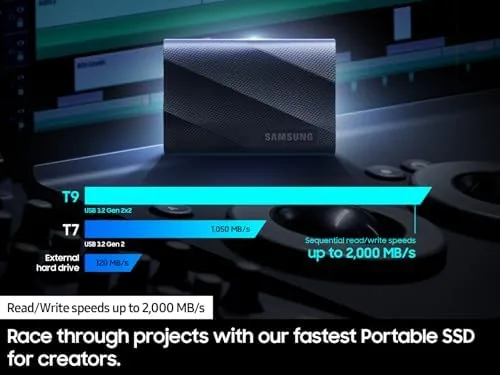 Detail shot of the SAMSUNG T9 Portable SSD 4TB, USB 3.2 Gen 2x2 External features