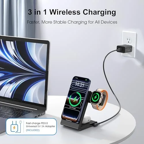 Another view of the New Travel Foldable 3 in 1 Wireless Charging Station for