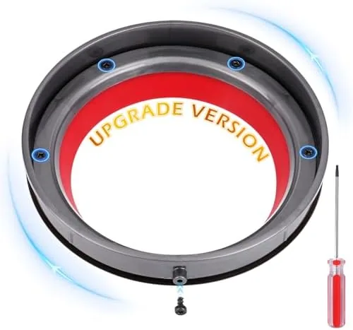 The replacement dust bin sealing ring held beside an open Dyson bin assembly