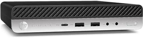 The HP EliteDesk 800 G4 Mini sitting on a clean office desk
