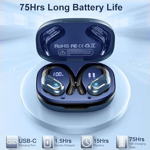Detail shot of the Wireless Earbud, Bluetooth 5.4 Headphones IP7 Waterproof Sport, 75Hrs Running features