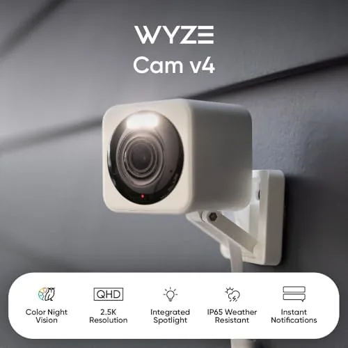 Close up of the WYZE Cam v4 lens, speaker, and spotlight