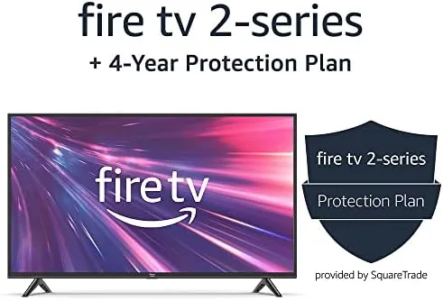 The 40 inch Fire TV 2-Series sitting on a bedroom dresser playing a streaming show