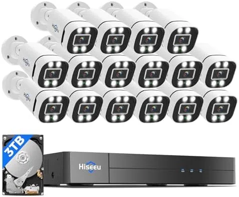 Overview of the Hiseeu 16CH 3K Wired Security Camera System,16PCS 5MP CCTV Cameras