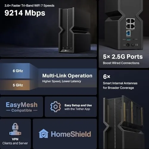 A laptop on a desk showing a WiFi 7 connection speed test result