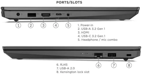 The underside of the Lenovo V15 showing vents and build