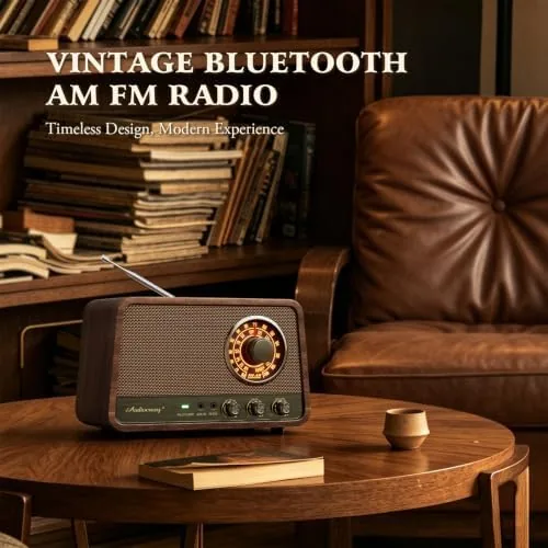 Close look at the Vintage Wood AM FM Bluetooth Radio,10W Powerful Sound, Espresso | build quality