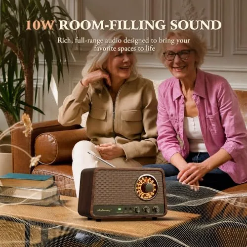 Detail shot of the Vintage Wood AM FM Bluetooth Radio,10W Powerful Sound, Espresso | features