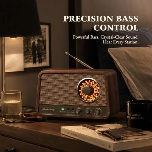 Another view of the Vintage Wood AM FM Bluetooth Radio,10W Powerful Sound, Espresso |