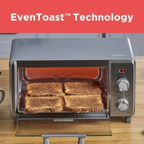 Countertop scene with the toaster oven next to coffee maker and microwave